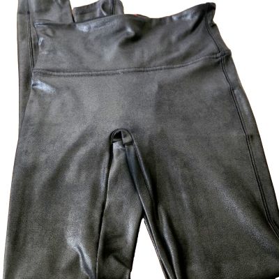 SPANX Leggings S/P Moto Faux Leather Mid Rise Stretch Black Pull On Compression